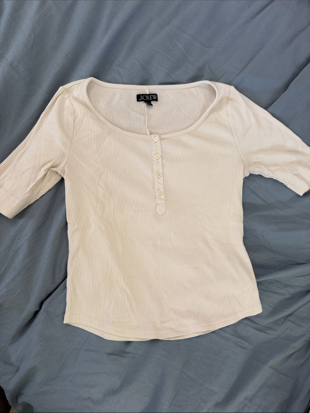 J. Crew Cream Ribbed Henley Short Sleeve Tee